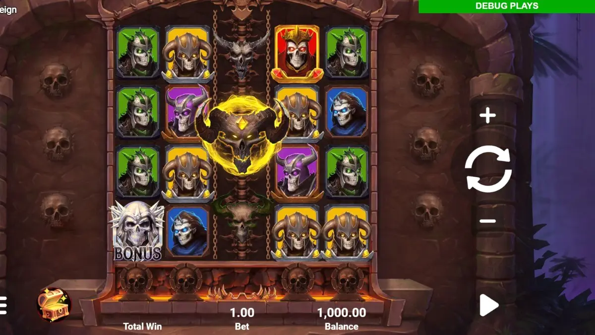 Tampilan visual slot Hellreign Scatter Magnet dengan tema neraka yang mencekam