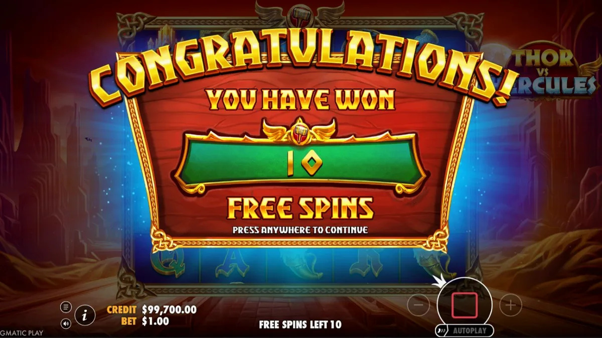 Thor vs Hercules slot game interface showing the clash between the two mythological heroes